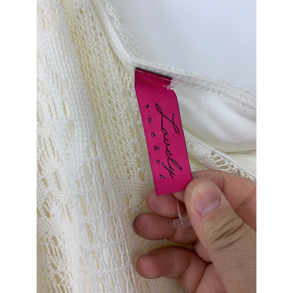 Lovely Rachel Dress Women's Size S One Shoulder Crochet Mini Cream - Picture 2 of 3